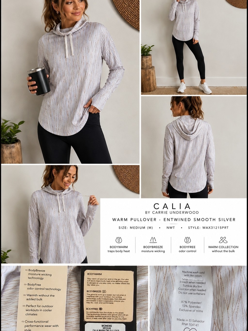 NWT CALIA by Carrie Underwood Light Silver Striated Pullover Hoodie
